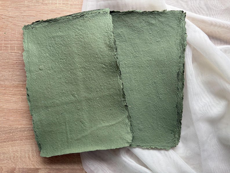 Handmade paper set of 5 sheet for handmade journals 8*11 inch, A4 Naturally recycled Deckle edged Eco friendly paper, Antique stationary Green