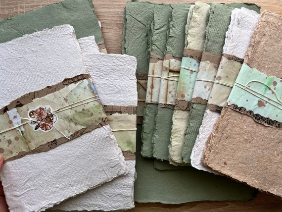 Handmade paper set of 5 sheet  for handmade journals 8*11 inch, A4 Naturally recycled Deckle edged Eco friendly paper, Antique stationary
