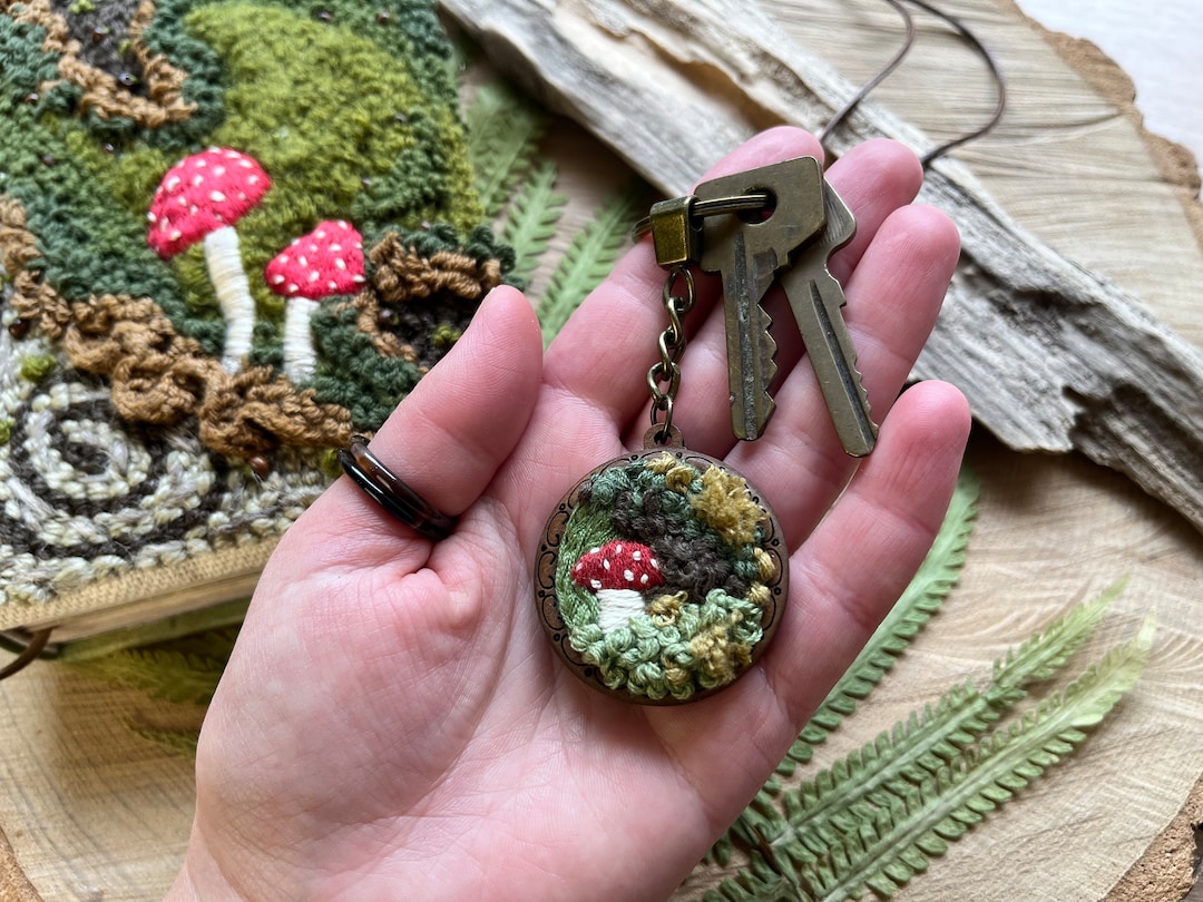 Cottage Fairy Keychain, Mushroom Keychain Gift, Miniature Embroidery ...
