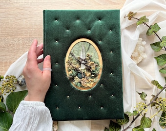 500 Page Large Elven Book, Vintage 12*8 Handmade Junk Journal , A4 Green Witch Grimoire, Cottagecore Moss Journal Kit, Druid Nature Notebook