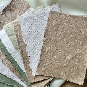 Handmade paper sheet set of 10 for craft, Naturally recycled Deckle edged Eco friendly paper, Antique stationary, Four colors set A4 and A5