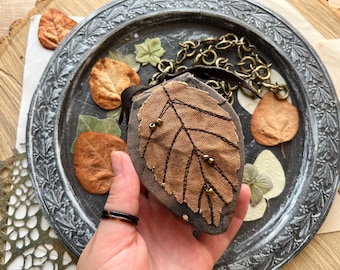 Mini Botanical Leaf Journal, Wearable Journal Charming Little Diary Gift, Junk Journal Handmade Book, Journal Necklace, Cottage Pendant Book