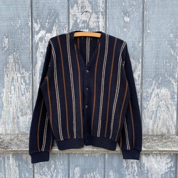 Vintage 60s 70s Black and Brown Striped Cardigan