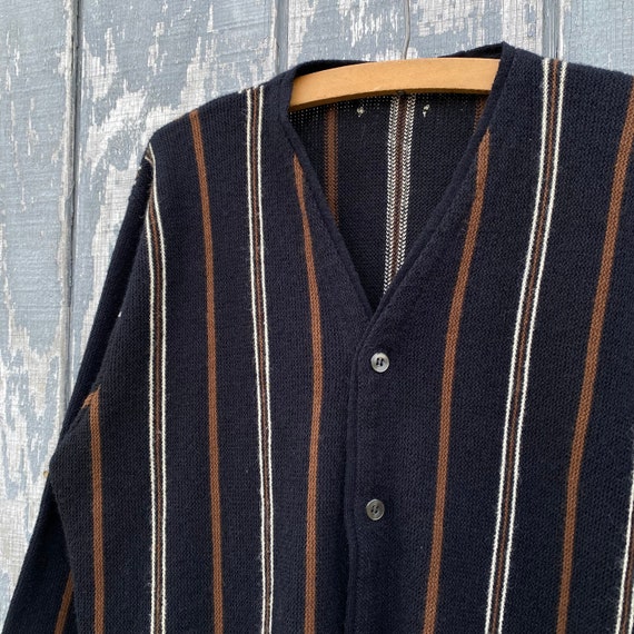 Vintage 60s 70s Black and Brown Striped Cardigan - image 2