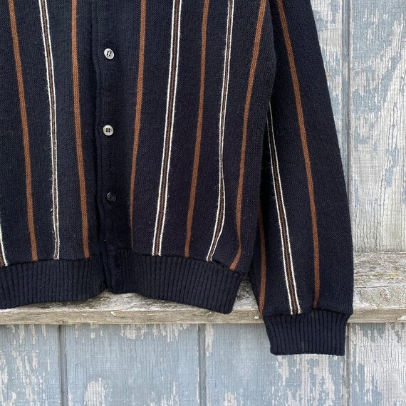 Vintage 60s 70s Black and Brown Striped Cardigan - image 3