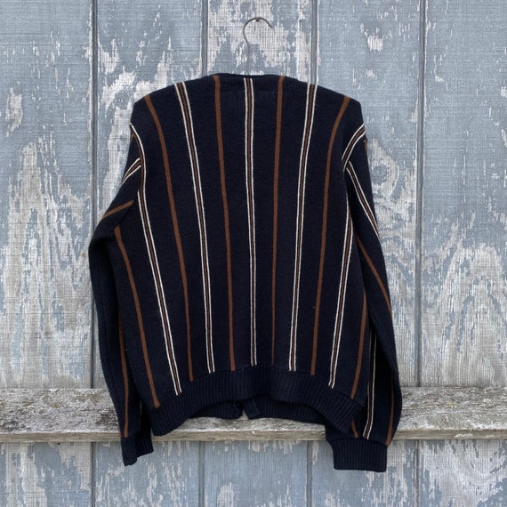 Vintage 60s 70s Black and Brown Striped Cardigan - image 4