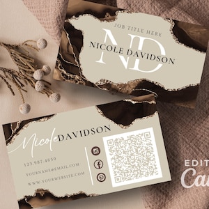 QR Code Business Card Template, Editable Double Sided Beauty Business Card, DIY Printable Business Card, Downloadable Custom Calling Card