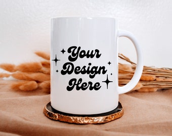 15 Unzen Kaffeebecher Mockup, leere Becher Mockups, Keramikbecher Mockup, weiße Becher Mockup, Boho Becher Mockup, Lifestyle Becher Mockup, Becher Stock Photo