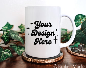 15oz Coffee Mug Mockup, Coffee Mug Stock Photo, Ceramic Mug Mockup, White Mug Mockup, Boho Mug Mockup, Lifestyle Mug Mockup, Mug POD Mockup