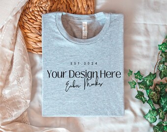 Bella Canvas 3001 Mockup, Athletic Heather Bella Canvas Mockup, Bella Canvas Shirt, Folded T-Shirt Mock, Flat Lay Mockup, Gray Shirt Mockup
