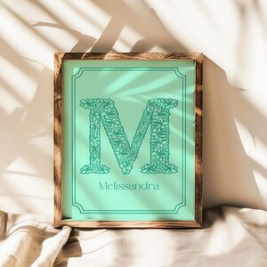 Impresión de nombre y letra con flores para hacer uno mismo, póster con nombre para niños, arte con nombre y letra con flores, impresión de flores y letras personalizada descargable, decoración de pared de primavera