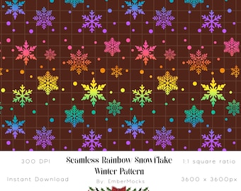Rainbow Snowflake Seamless Pattern: Vibrant Digital Holiday Paper, Winter Themed Designs for Scrapbooking, Christmas Card Making