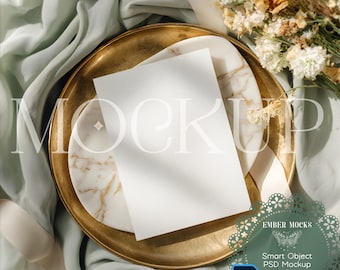 Chic Boho Wedding Invitation Mockup, Save The Date Blank Invite, Easy Add Your Design Mockup, Vertical Flat Lay 5 x 7 Art Print Mockup