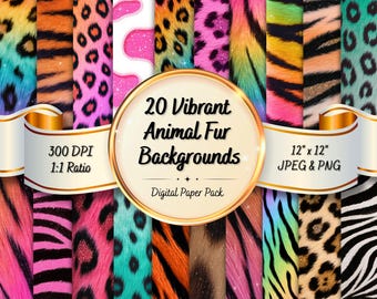 Vibrant Animal Fur Digital Papers | Leopard Tiger Cheetah Pattern Downloads, Phone Wallpaper Backgrounds, Scrapbooking PNG's