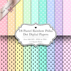 Carta digitale a pois arcobaleno pastello / Modelli di artigianato stampabili senza soluzione di continuità, diario spazzatura, scrapbooking, carta punteggiata PNG e JPEG