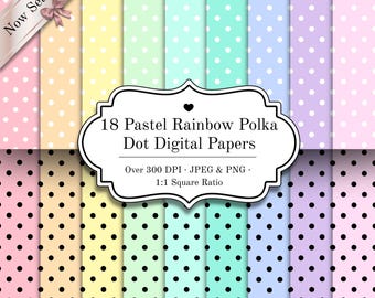 Pastel Rainbow Polka Dot Digital Papers | Seamless Printable Craft Patterns, Junk Journal, Scrapbooking, Dotted Paper PNG & JPEG