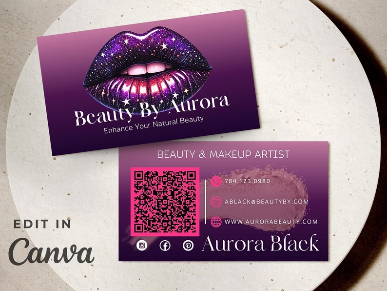 QR Code Business Card Template, Editable Double Sided Beauty Business ...