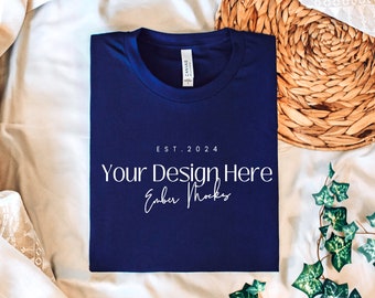Bella Canvas 3001 Mockup, Navy Bella Canvas T Shirt, Bella Canvas T-Shirt, Folded T-Shirt Mockup, Flat Lay Mockup, Blank Blue Shirt Mockup