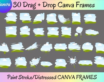 Distressed Canva Frames Bundle, Drag and Drop Canva Frames, Paint Brush Distressed Edge Canva Frame, Editable Canva Photo Frames Template