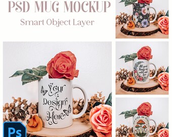Mug Mockup Photoshop, 15oz Mug Mockup Boho, 11oz Mug Mockup Boho, PSD Smart Layer Blank Mug Mockups, Realistic Mug Mock, White Mug Mockup