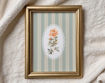 DIY Vintage Rose Print, Downloadable Floral Print, Antique Rose Art, Boho Chic Home Decor, Nursery Room Art Print, Striped Flower Wall Art