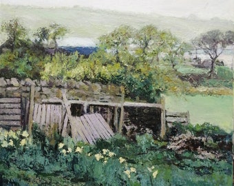 Northumberland farm in Spring, acrylic painting