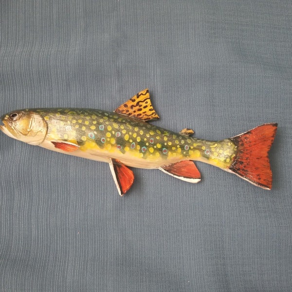 Brook trout, Salvelinus fontinalis, 5-10 inches 3D wall wooden fish, one side hand carved and painted, speckled trout, charr, brookie, Char