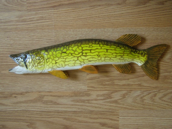 Black Pike, Esox Niger, Chain Pickerel, Eastern Pickerel, 16-20 Inches 3D  Wooden Fish, Both Sides Hand Carved and Painted, Fish Carving 