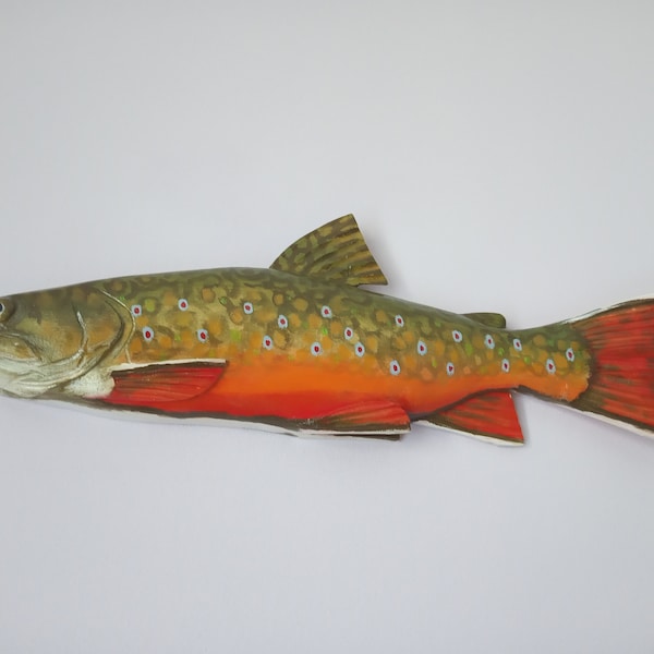 Brook trout, Salvelinus fontinalis, 11-15 inches 3D wall wooden fish, one side hand carved and painted, speckled trout, brook charr, brookie