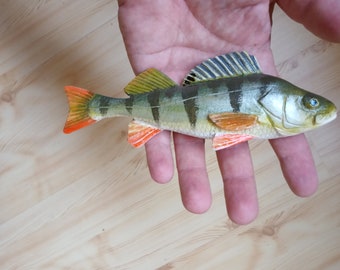 Juvenile European perch, Perca fluviatilis, 5-10 inches 3D wall wooden fish, one side hand carved and painted, common perch, redfin perch