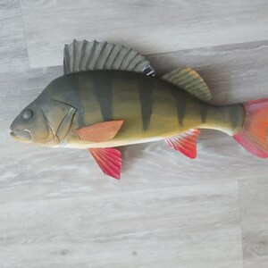European perch, Perca fluviatilis, 11-15 inches 3D wooden fish, both sides hand carved and painted, perch, common perch, redfin perch image 3