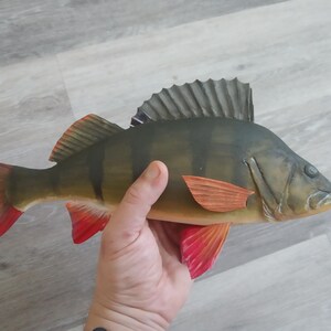 European perch, Perca fluviatilis, 11-15 inches 3D wooden fish, both sides hand carved and painted, perch, common perch, redfin perch 13 inch