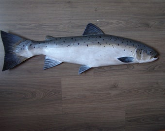 Atlantic salmon, Salmo salar, salmon, 26-30 inches 3D wall wooden fish, one side hand carved and painted, fish carving, fishing trophy