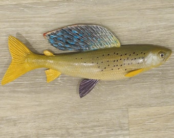 Arctic grayling, Thymallus arcticus, 11-15 inches 3D wooden fish, both sides hand carved and painted, grayling trophy, fish carving