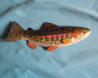 Juvenile Rainbow trout, Oncorhynchus mykiss, steelhead, 5-10 inches 3D wall wooden fish, one side hand carved and painted, fishing trophy