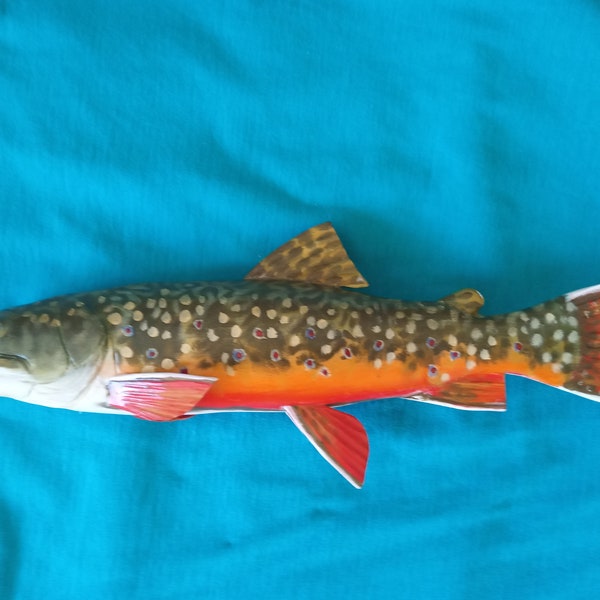 Brook trout, Salvelinus fontinalis, 11-15 inches 3D wooden fish, both sides hand carved and painted, specled trout, brook charr,brookie,Char