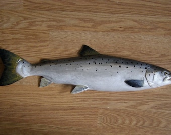 Atlantic salmon, Salmo salar, salmon, 21-25 inches 3D wall wooden fish, one side hand carved and painted, fish carving, fishing trophy