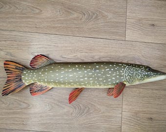 □美術品□Blue・ Esox Lucius□２３cm◇ Copen◇ Northern Pike, Esox Lucius, Pike, 21-25 Inches 3D Wooden Fish