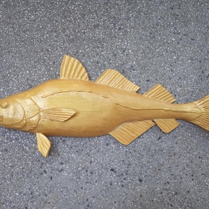 Golden cod, Marblehead cod, The mascot of Marblehead, 11-15 inches 3D wall wooden fish, one side hand carved and painted, Wall decor