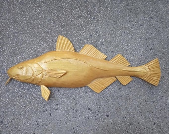 Golden cod, Marblehead cod, The mascot of Marblehead, 11-15 inches 3D wall wooden fish, one side hand carved and painted, Wall decor