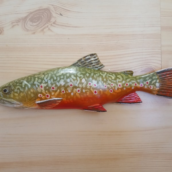 Brook trout, Salvelinus fontinalis, 5-10 inches 3D wooden fish, both sides hand carved and painted, specled trout, brook charr, brookie,Char