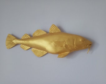 Bacalao dorado, bacalao Marblehead, La mascota de Marblehead, pez de madera de pared 3D de 5-10 pulgadas, un lado tallado y pintado a mano, Decoración de pared