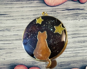 Resin cat pendant - stars night sky