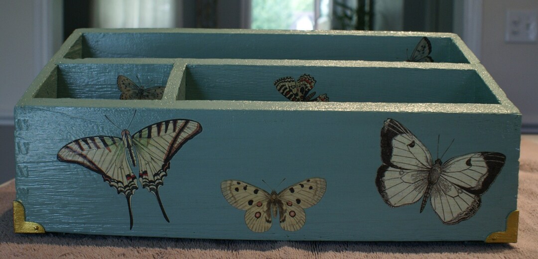 Desk Organizer File Wood Hand Painted Decorated Butterflies Butterfly ...