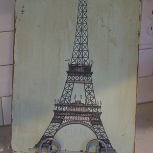 Wood Cutting Board Tray Hand Painted Decorated in Vintage French Paris Look Theme Eiffel Tower Wooden Kitchen Home Deco