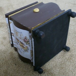 Wood Box with Hinged Lid Elephant Small Hand Painted Decorated Black Brown Gold image 9