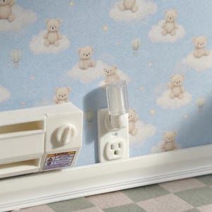 1:12 Wall Outlet with Plug-In Night Light, Tiny Electrical Socket Plate, Dollhouse Nursery Bedroom Hallway Staging Accessory, Miniature