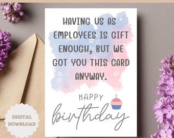 Funny Happy Birthday Boss card, Funny birthday card, Birthday Printable card, Bday Boss card, Greeting card, PDF birthday card, Blank Bday