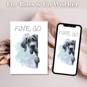 Tarjeta de jefe divertido, tarjeta de nuevo trabajo, tarjeta de felicitación, tarjeta imprimible, tarjeta de despedida divertida, tarjeta de adiós jefe, tarjeta de compañero de trabajo divertido, buen ir, perro llorando