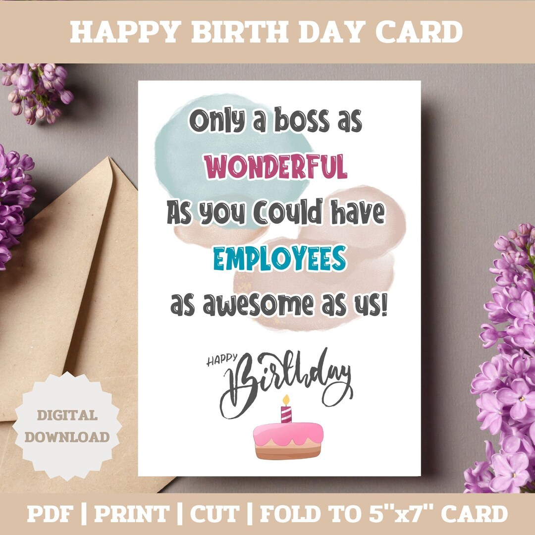 Funny Boss Birthday Card Printable Wreath Design PDF Etsy